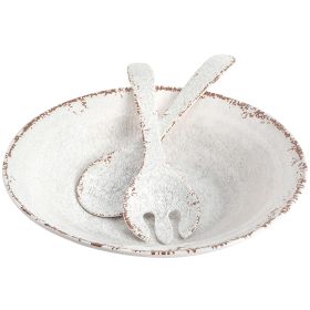Laurie Gates Mauna 3 Piece Melamine Serving Bowl Set in White with Serving Utensils