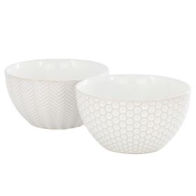 Gibson Elite Earlhart 2 Piece 6 Inch Ribbed Stoneware Cereal Bowl Set in White