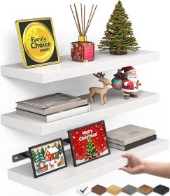 BAYKA White Floating Shelves for Wall – Rustic Wood Wall Shelves with Metal Brackets for Bathroom, Bedroom, Kitchen