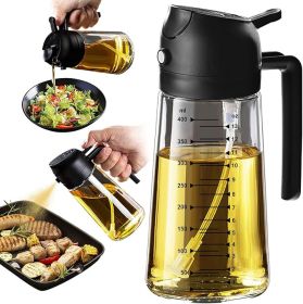 16oz/470ml Glass Olive Oil Sprayer for Cooking – 2 in 1 Olive Oil Dispenser Bottle for Kitchen Gadgets and Air Fryer Accessories, Salad, BBQ - Black