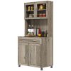 HOMCOM 67" Buffet with Hutch, Modern Kitchen Pantry, Freestanding Cabinet with Glass Doors, Shelves and Drawers, Gray