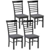 HOMCOM Wooden Dining Chairs Set of 4, Farmhouse Upholstered Kitchen Chairs with Rubber Wood Frame, Black and Gray