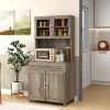 HOMCOM 67" Buffet with Hutch, Modern Kitchen Pantry, Freestanding Cabinet with Glass Doors, Shelves and Drawers, Gray