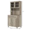HOMCOM 67" Buffet with Hutch, Modern Kitchen Pantry, Freestanding Cabinet with Glass Doors, Shelves and Drawers, Gray