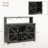 HOMCOM 55" Coffee Bar Cabinet with Lights, Farmhouse Wine Cabinet with Wine and Glass Racks for Kitchen, Dining Room, Brown