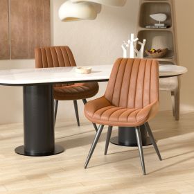 Modern Dining Chairs, Comfortable Dining Room Chairs with Thick Cushions, Fabric Upholstered Side Chairs with Metal Legs for Kitchen (Color: Brown, COUNT: 2 Set)