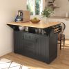 55.7" Large Kitchen Island with 2 Drop Leaf,Rolling Kitchen Cart on 5 Wheels with Power Outlet, Folding Storage Dining Table with Spice & Towel Rack