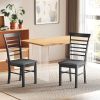 HOMCOM Wooden Dining Chairs Set of 2, Farmhouse Upholstered Kitchen Chairs with Rubber Wood Frame, Black and Gray